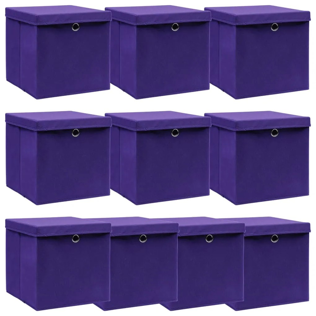 Scatole Portaoggetti Con Coperchi 10pz Viola 32x32x32cm Tessuto /