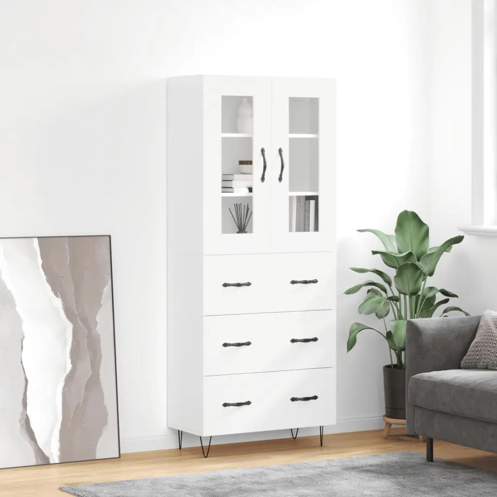 Credenza bianco lucido 69,5x34x180 cm in legno multistrato