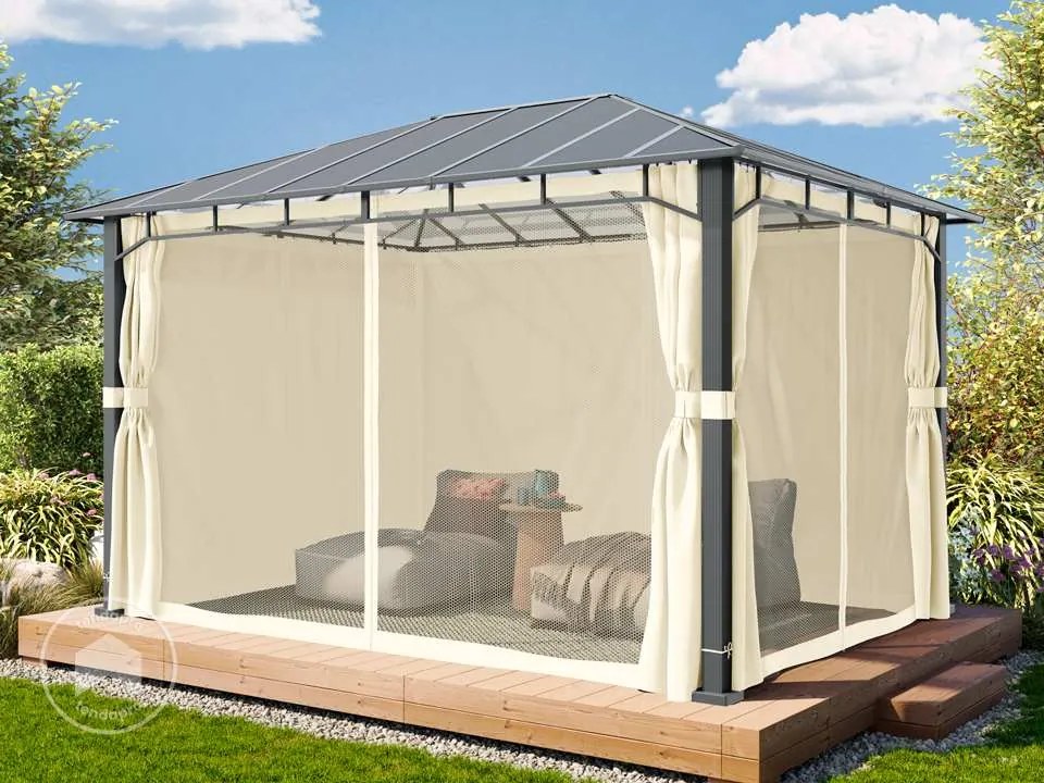 TOOLPORT Gazebo da giardino 3x4m, Hardtop, 4 teli laterali, crema - (300678)