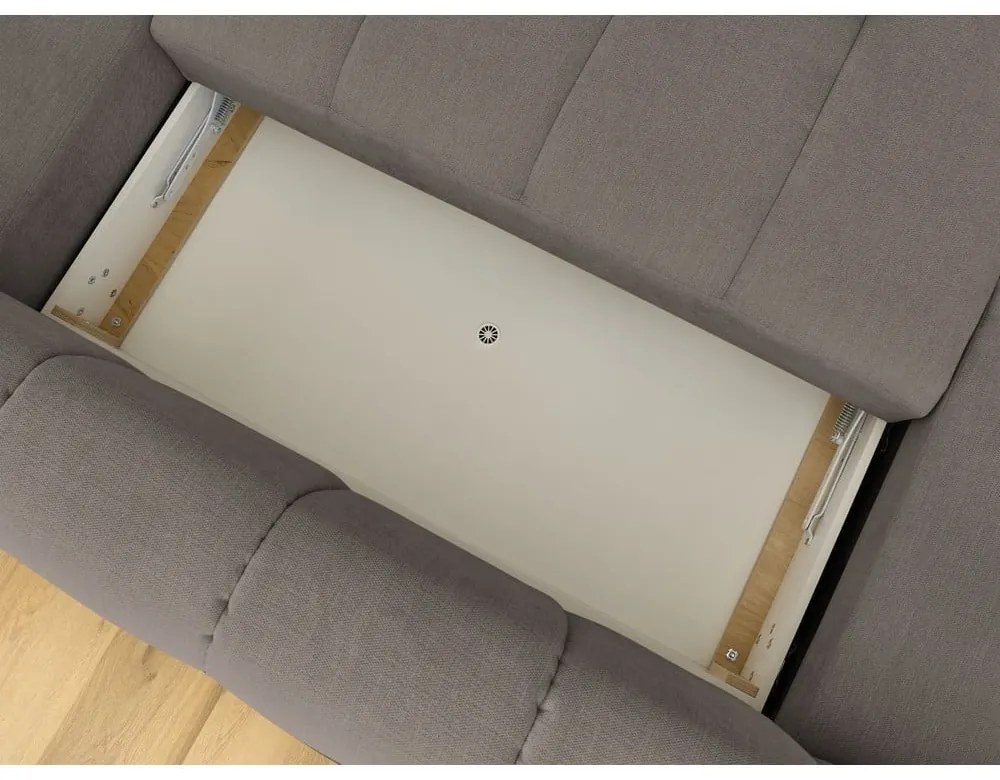 Divano angolare grigio tortora allungabile e con contenitore (penisola a destra/a U) con rivestimento in ciniglia Fuji – Bobochic Paris