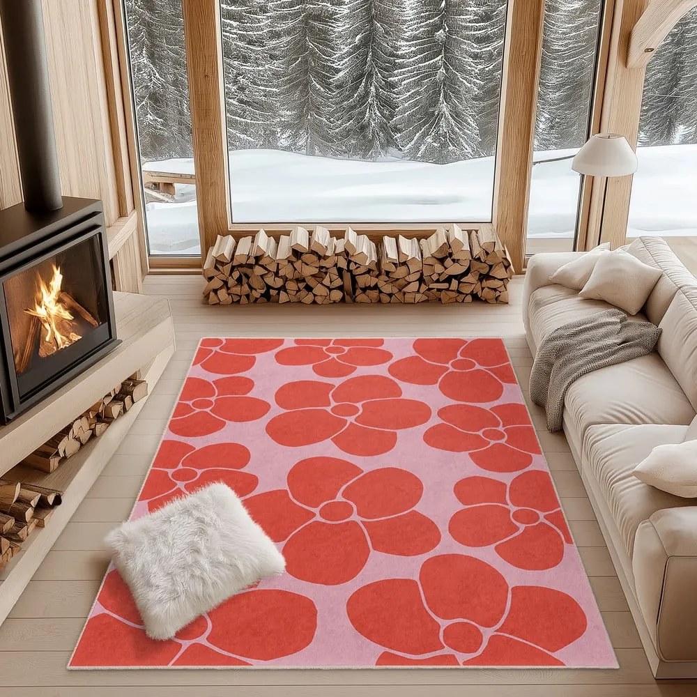 Passatoia rossa e rosa lavabile 80x200 cm Poppy Fields – Mila Home