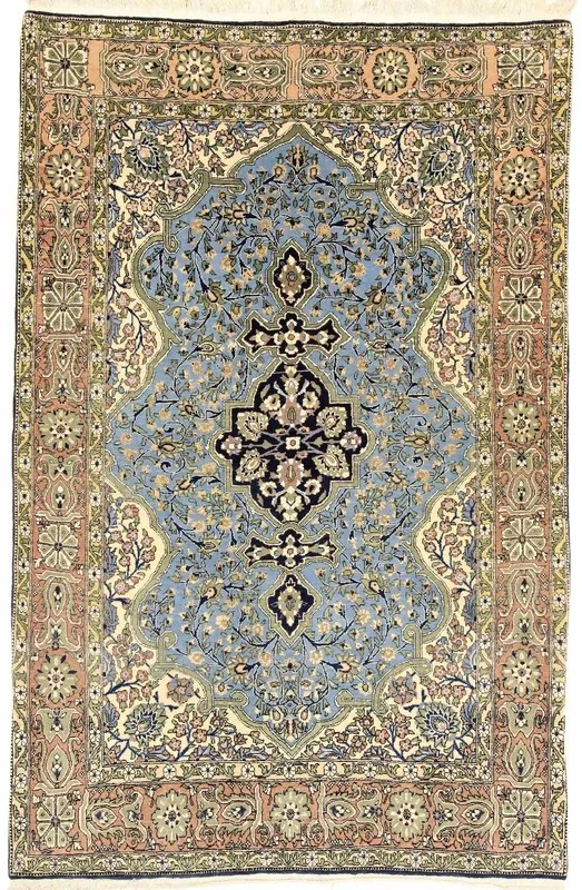Ghom Tappeto 140 x 210 Blu (Iran) Annodato A Mano