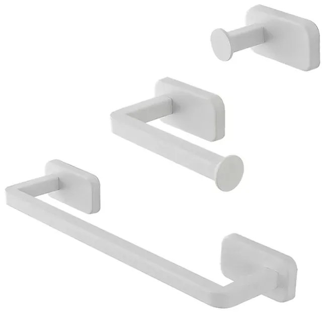 Set 3pz con appendino, porta rotolo e porta salviette a muro in acciaio bianco Cubik