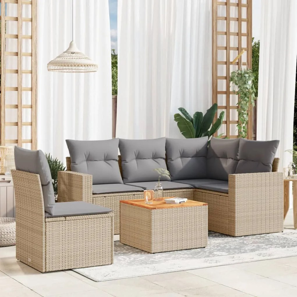 Set divano da giardino 6 pz con cuscini beige in polyrattan