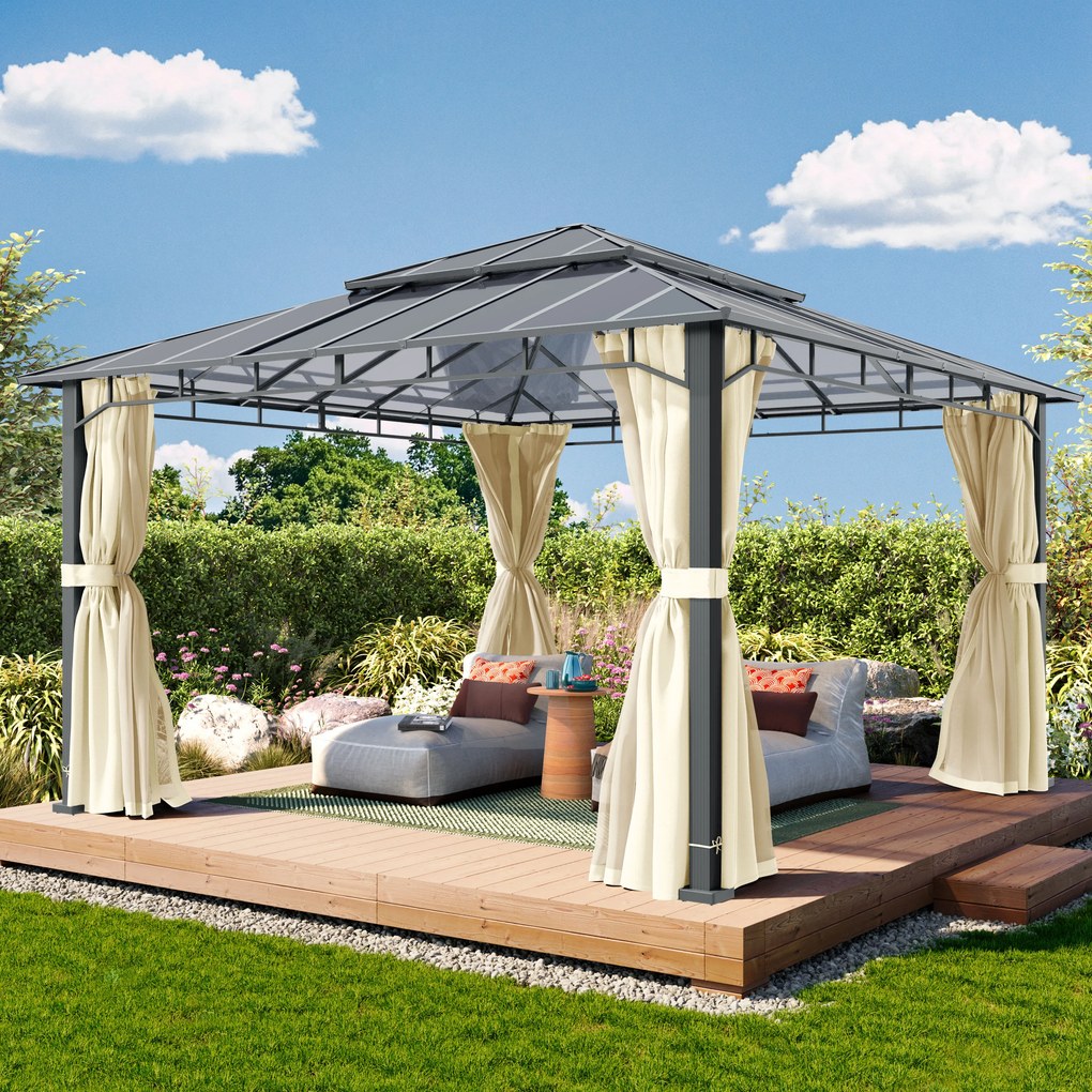 TOOLPORT Gazebo da giardino 4x4m, Hardtop, 4 teli laterali, crema - (300683)