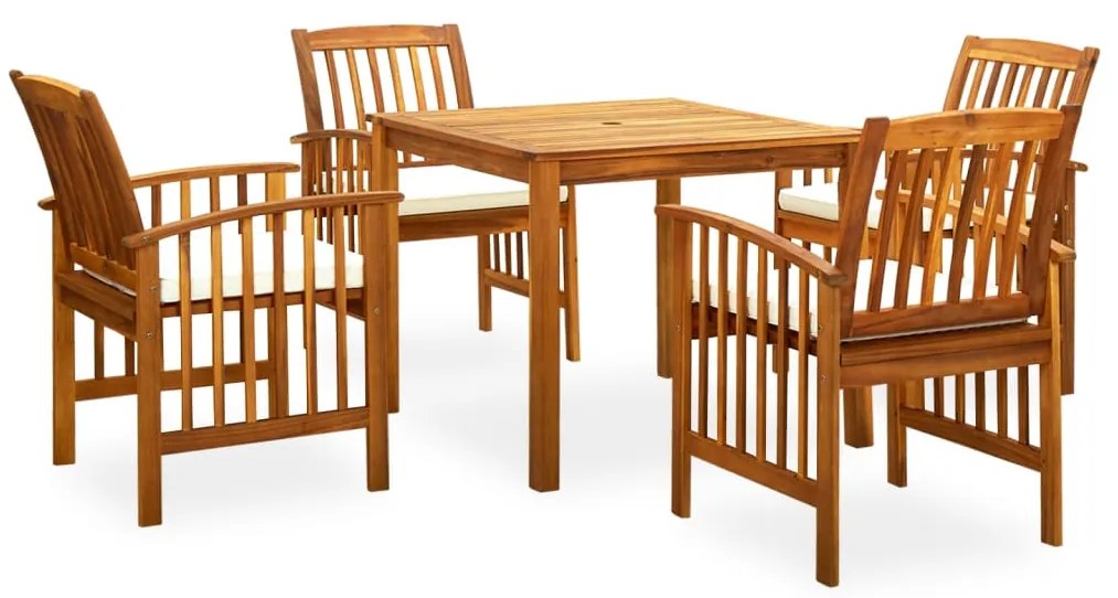 Set da pranzo da giardino 5 pz con cuscini massello di acacia