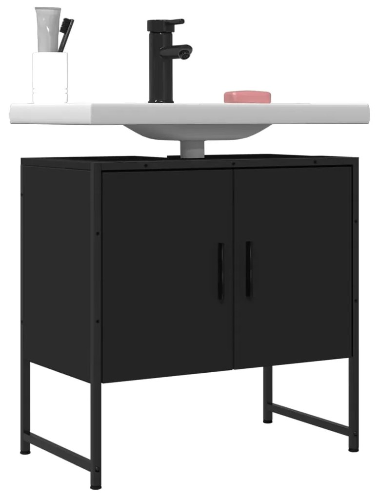 Mobile Lavabo Bagno Nero 60x30x60 Cm İn Legno Multistrato /