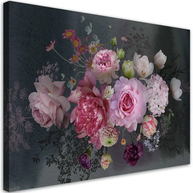 Quadro su tela, Bouquet di fiori vintage  Dimensioni 120x80