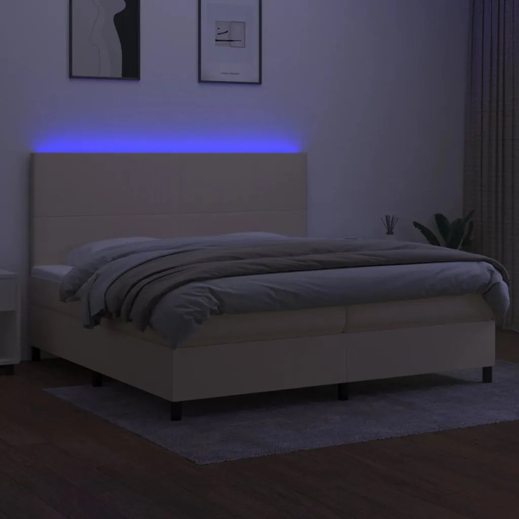 Letto a molle materasso e led bianco 200x200cm in tessuto