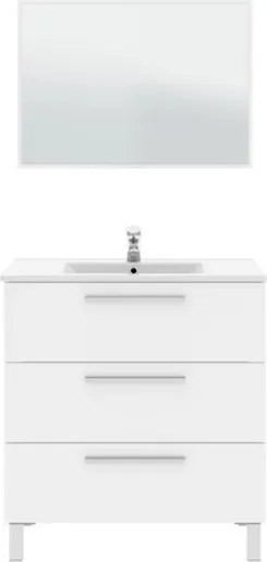 Mobile Bagno 80 Cm Con Lavabo E Specchio Da Terra Bianco Athena 3 Cassetti