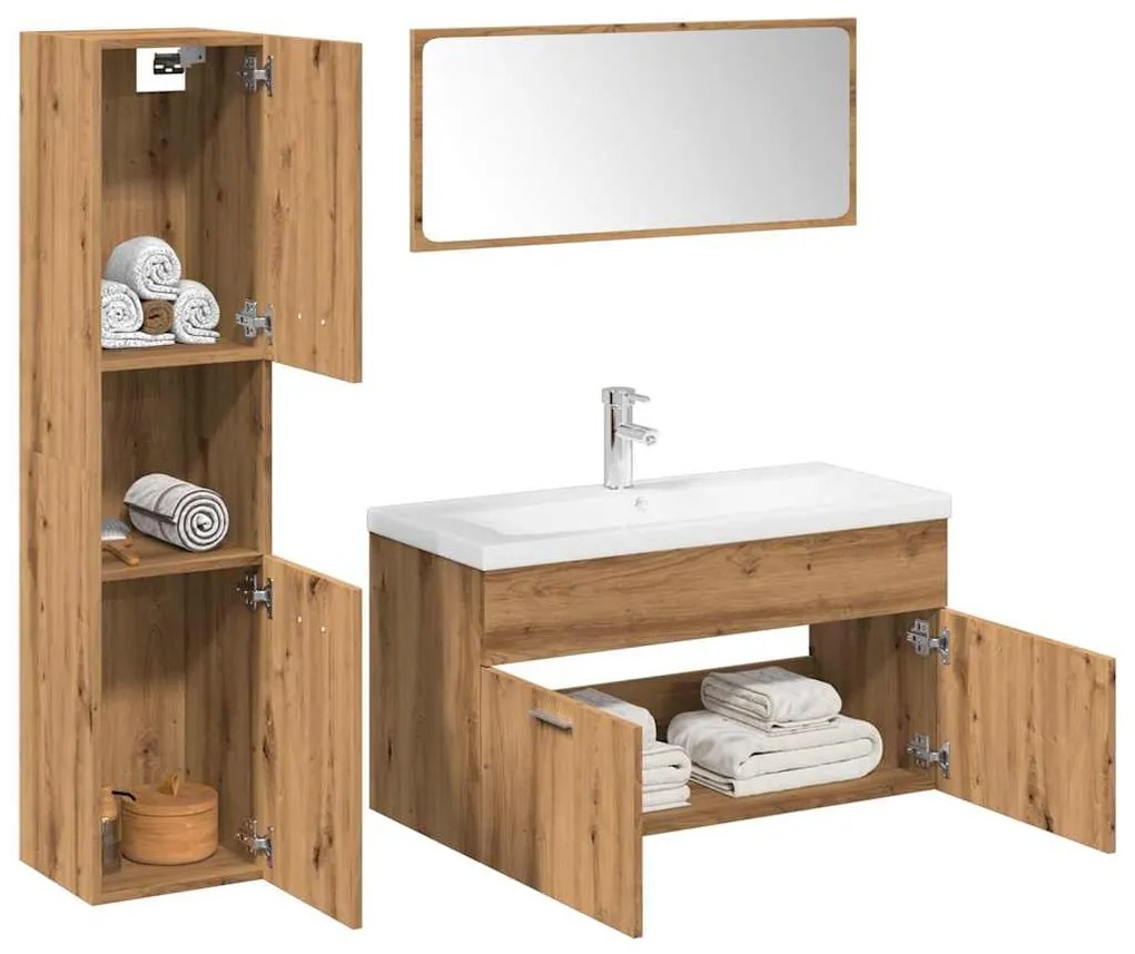 Set Mobili Da Bagno 5 Pz Rovere Artigianale Legno Multistrato /