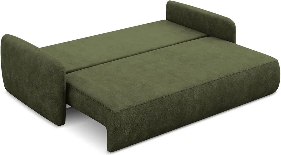 Divano verde allungabile/con contenitore con rivestimento in ciniglia 218 cm Lilo – Makamii