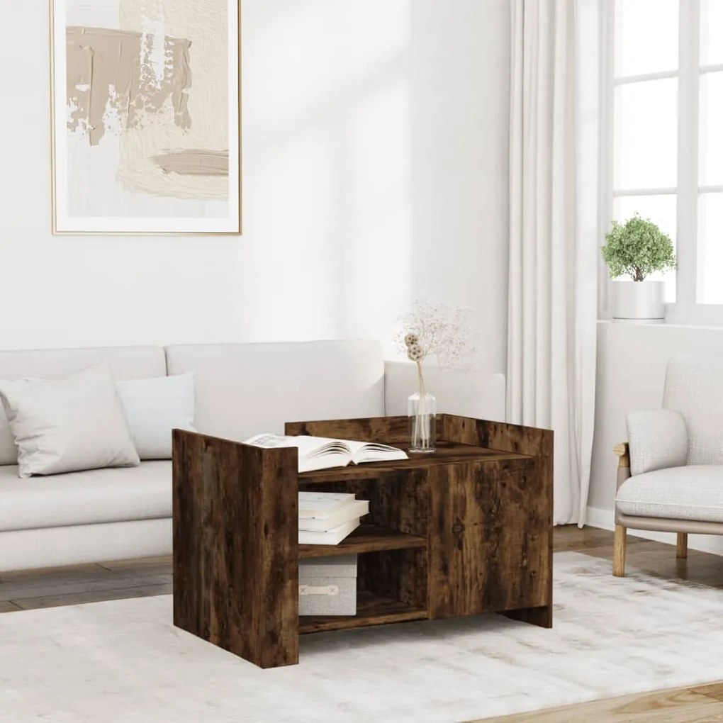 Tavolino Da Salotto Rovere Fumo 80x50x50cm İn Legno Multistrato /