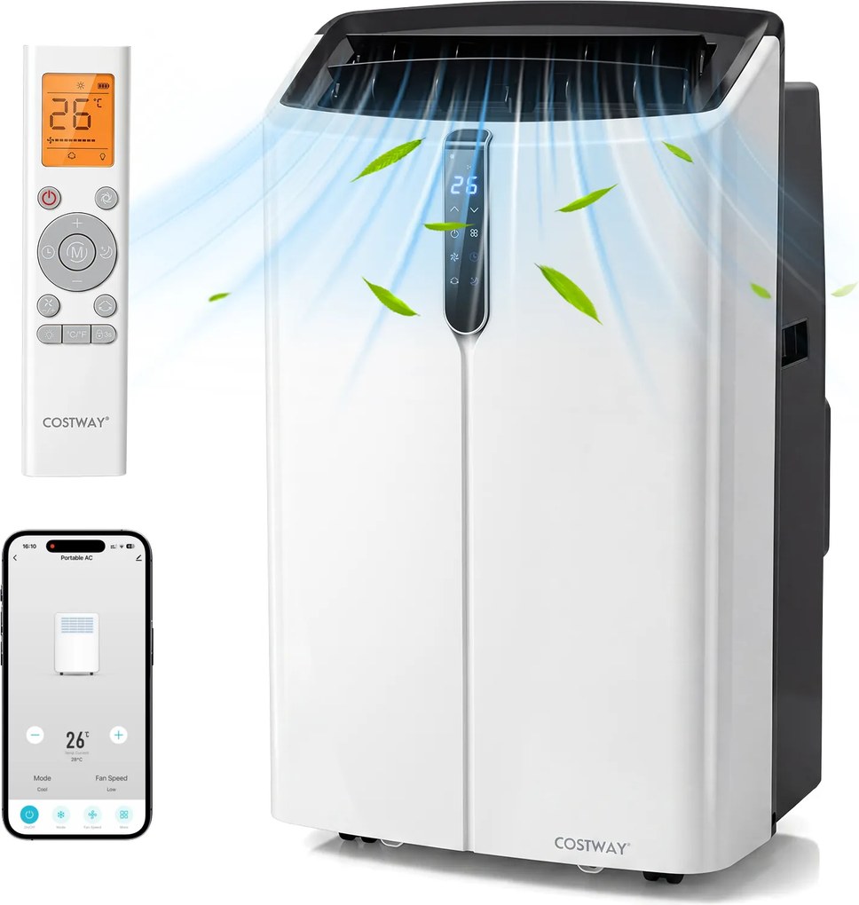 Costway Condizionatore portatile caldo freddo 47 dB bassa rumorosità, Condizionatore d'aria 5 in 1 con telecomando 14000 BTU