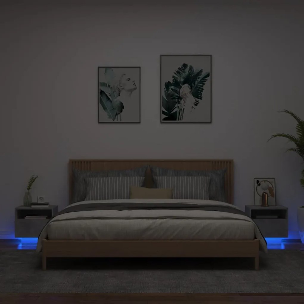 Comodini Con Luci Led 2pz Grigio Cemento 40x39x37 Cm /