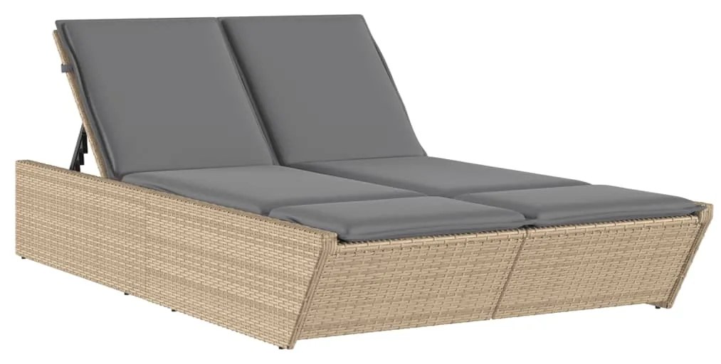 Lettino prendisole con cuscini beige in polyrattan