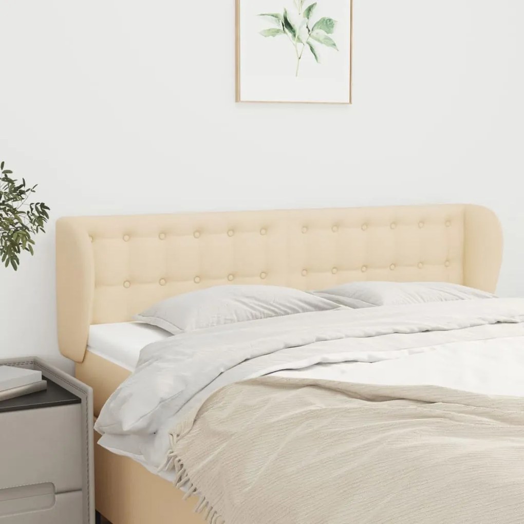 Testiera Ad Orecchio Crema 147x23x78/88 Cm İn Tessuto /