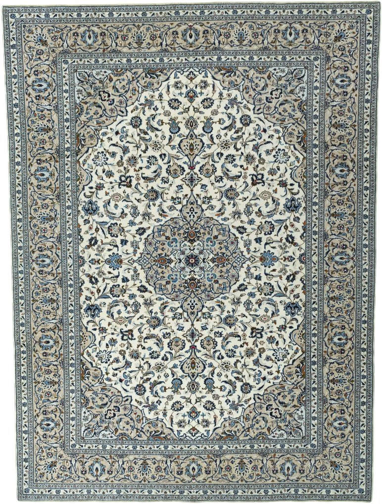 Kashan Tappeto 400x300 Beige (Iran) Annodato A Mano
