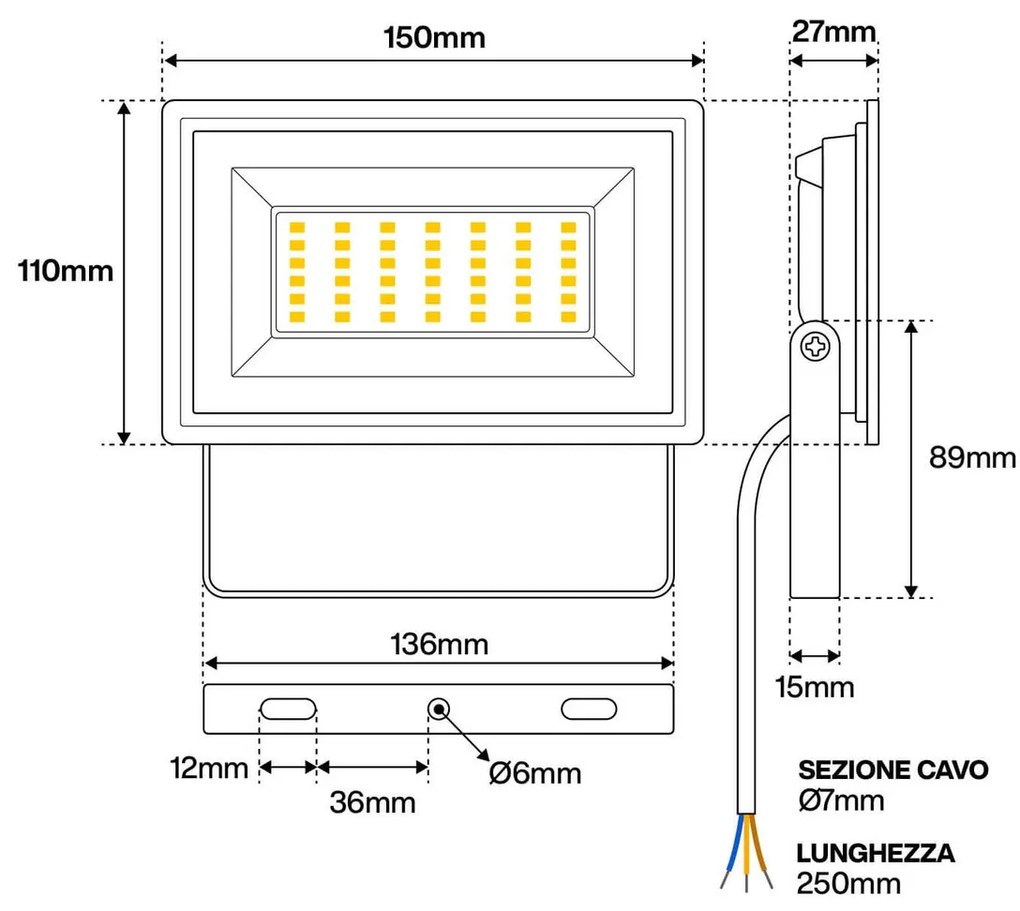 Faro LED 30W IK7 IP65 Bianco Colore Bianco Naturale 4.000K