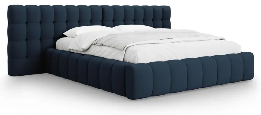 Letto matrimoniale imbottito blu scuro con spazio contenitivo e rete 180x200 cm Mamaia - Micadoni Home