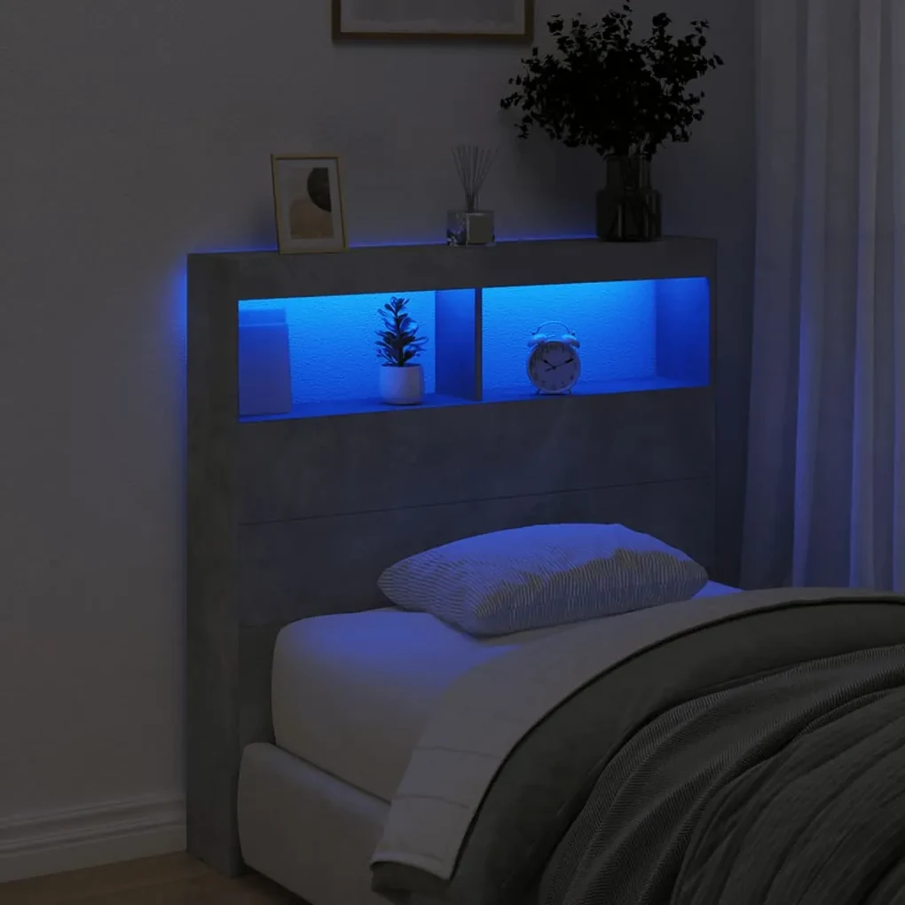 Testiera con contenitore a led grigio cemento 100x17x102 cm
