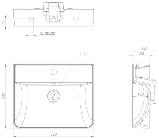 Sapho - Lavabo sospeso 50x40 cm in marmo ricostituito/bianco