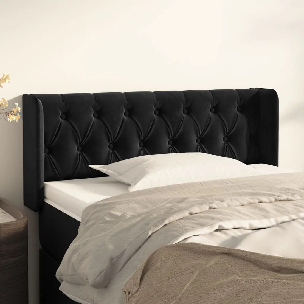 Testiera Ad Orecchio Nera 103x16x78/88 Cm İn Velluto /