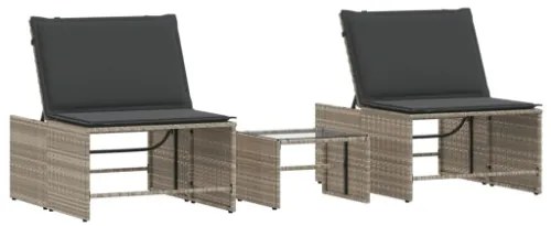 Lettini Prendisole 2pz con Tavolino Grigio Chiaro in Polyrattan