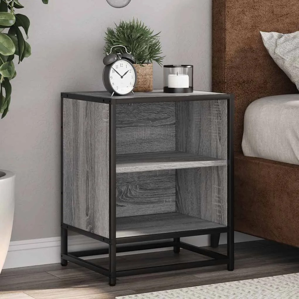 Comodino Grigio Sonoma 40x31x50 Cm Legno Multistrato E Metallo /