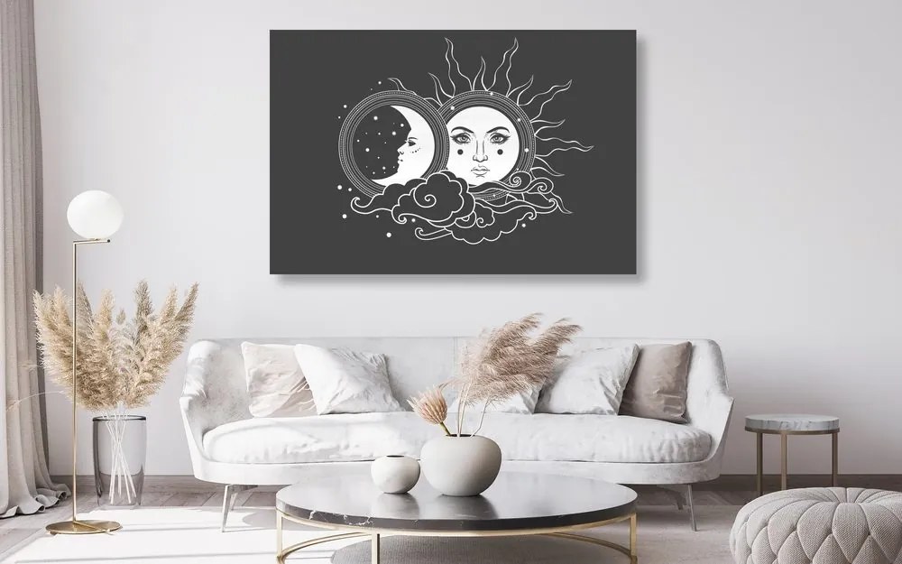 Quadro su tela – Armonia tra sole e luna in bianco e nero