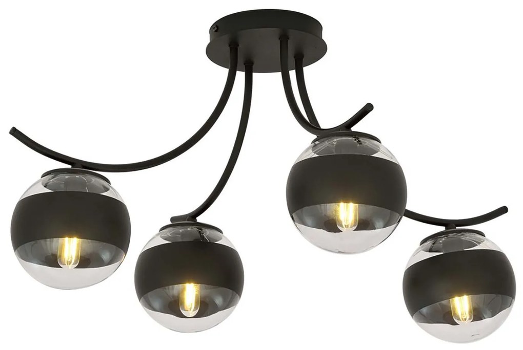 Plafoniera Moderna Coeo Acciaio Nero 4 Luci E14 Ip20
