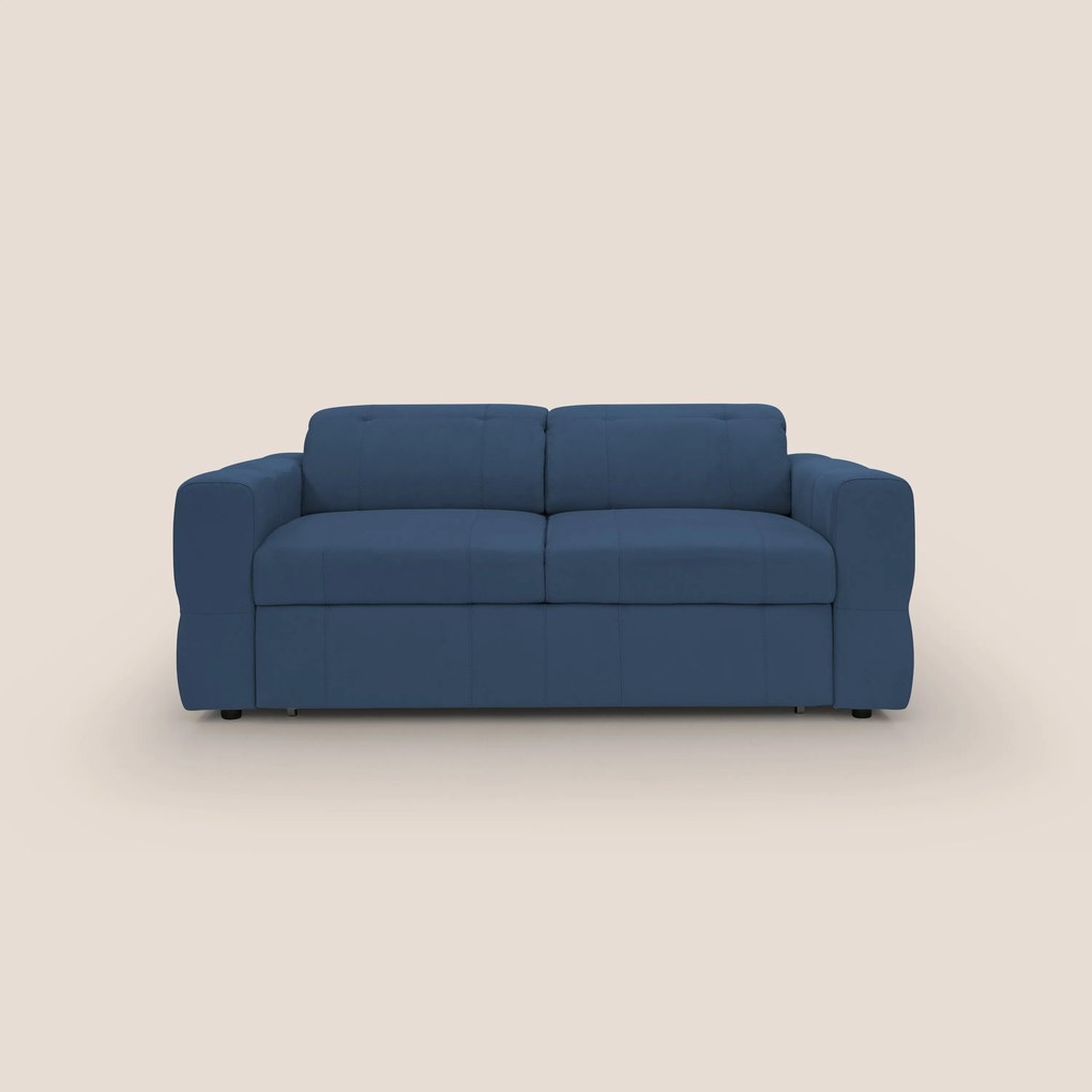 Kronos Divano con pouf estraibile poggiapiedi e poggiatesta reclinabili in morbida microfibra impermeabile T11 blu