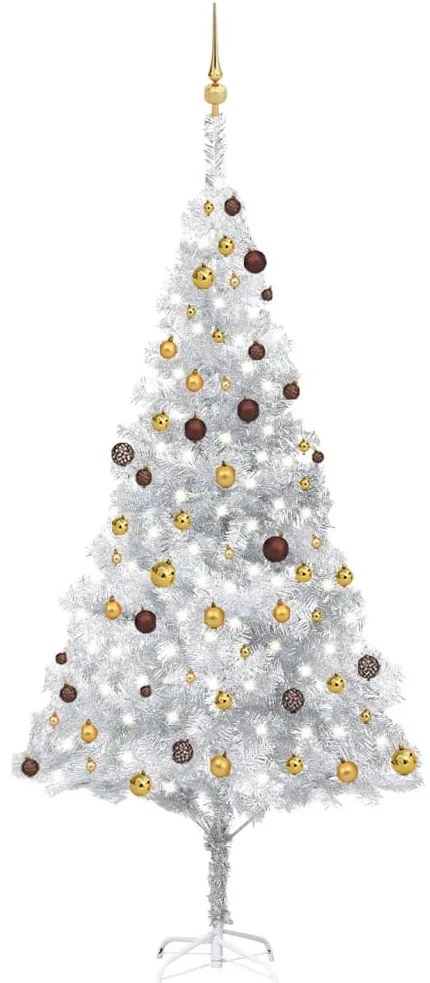 Albero di Natale Preilluminato con Palline Argento in PET, Albero di Natale Preilluminato con Palline Argento 240 cm PET III