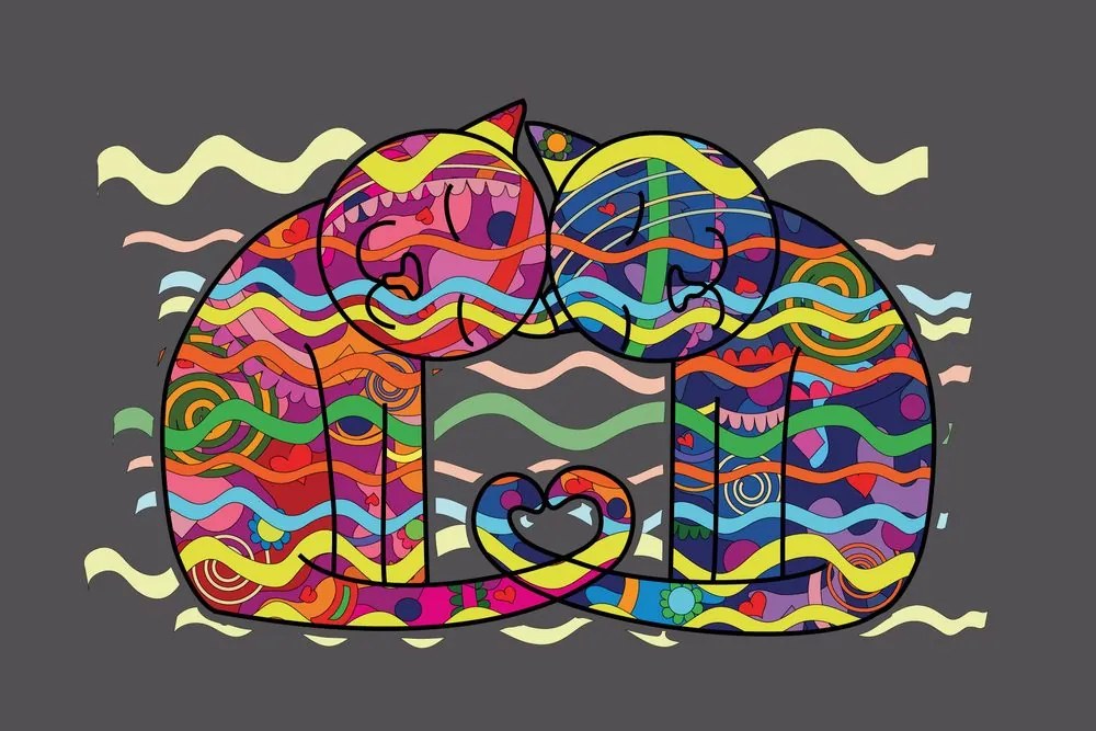 Carta da parati autoadesiva – Gatti innamorati in stile pop art