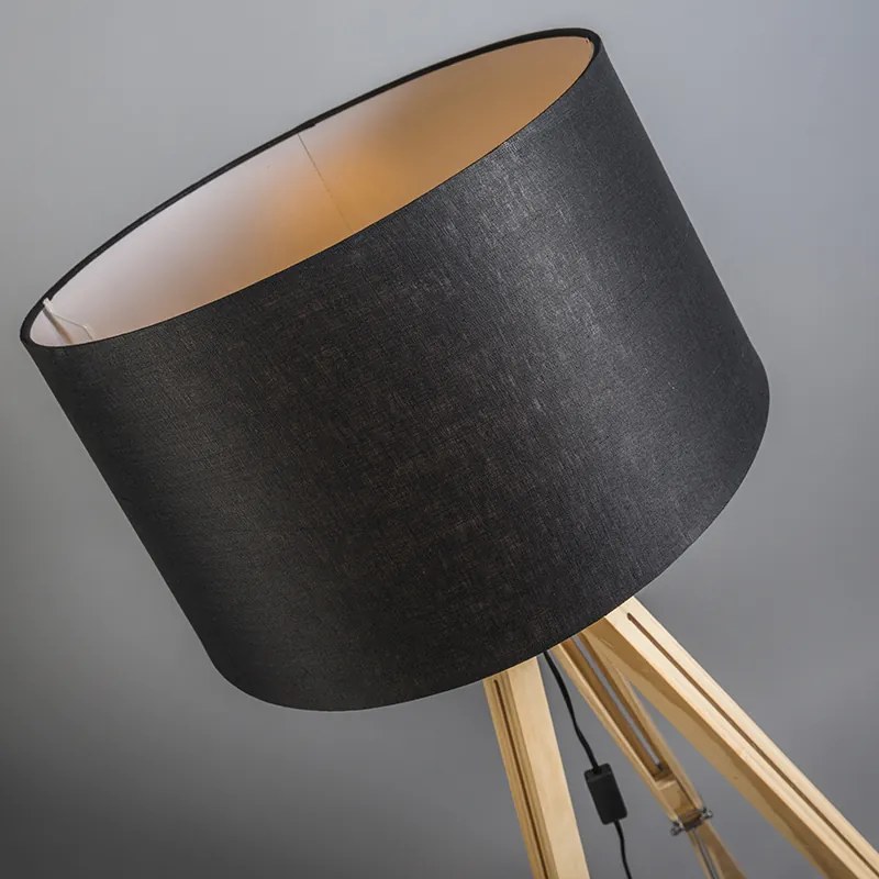 Lampada da terra naturale con paralume in lino nero 45 cm - Tripod