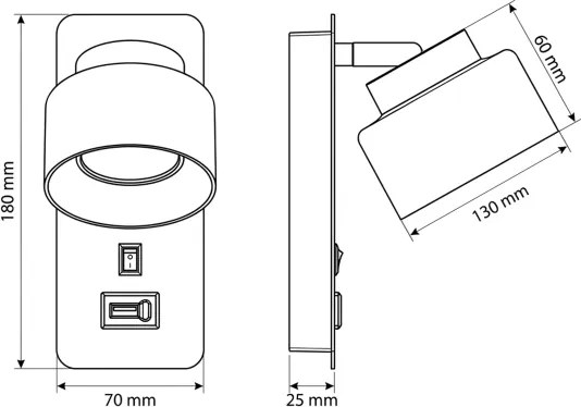 Brilagi - LED Lampada da parete con porta USB AURA LUX 1xGX53/30W/230V nero/fumé