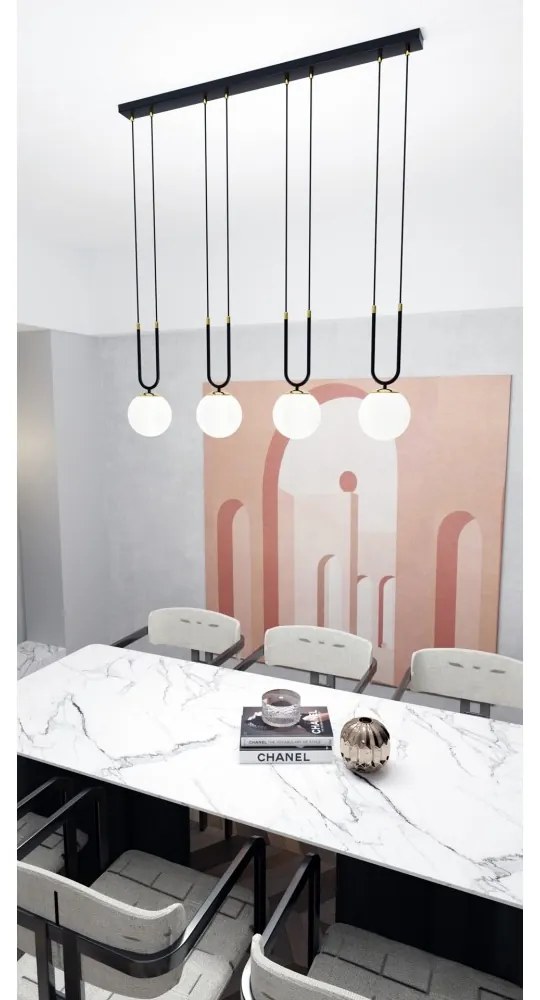 Lampadario a Sospensione in Acciaio e Vetro GLAM 4 Nero 4xE14 Colore del corpo Nero e Oro