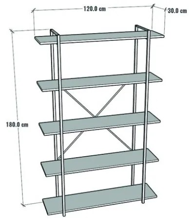 Libreria 5 Ripiani Stile Industrial 120x34x180 Jonah Bianca