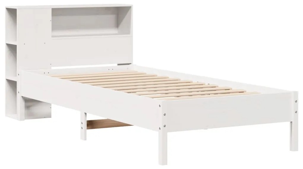 Letto libreria senza materasso bianco 90x190 cm massello pino