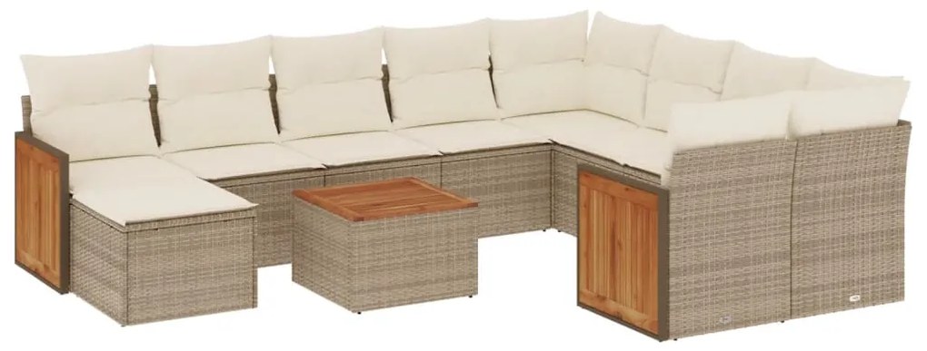 Set Divani da Giardino 11 pz con Cuscini Beige in Polyrattan