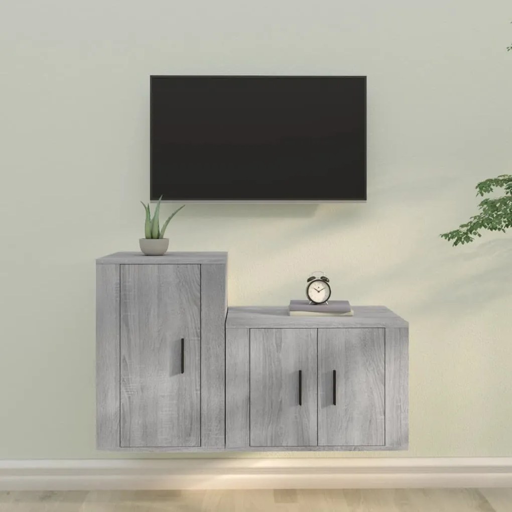 Set mobili porta tv 2 pz grigio sonoma in legno multistrato