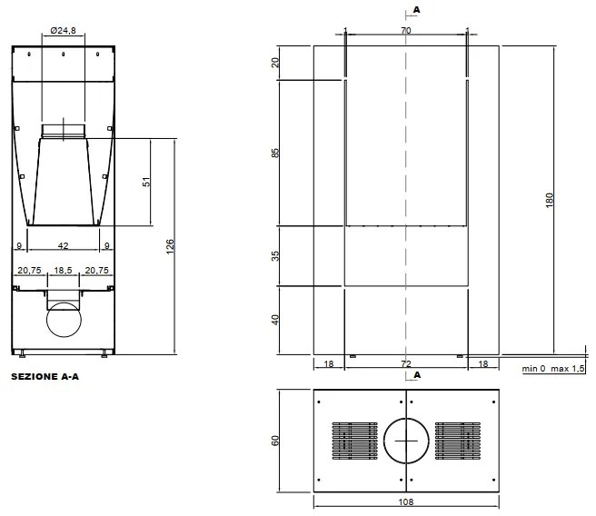 Antonio Lupi Cantob108 Camino Bifacciale A Bioetanolo 108x60x180 cm Laccato Cat. G