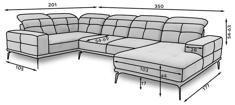 Divano angolare blu scuro (con penisola a sinistra/a U) e rivestimento in velluto Neviro – ELTAP