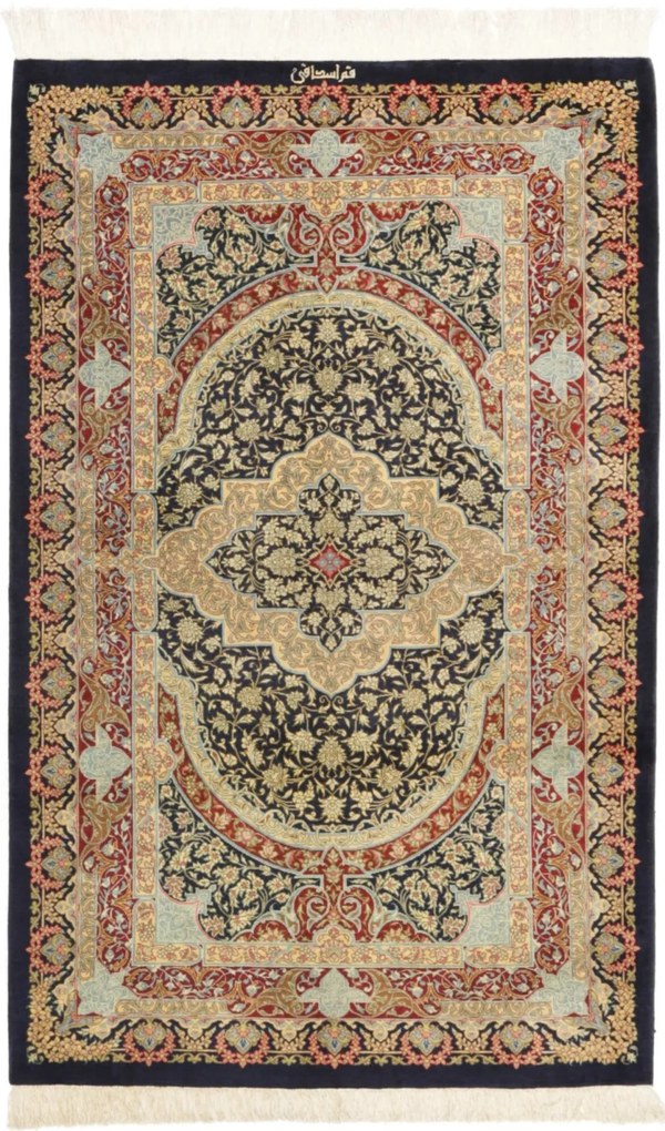Ghom Tappeto 120x80 Blu (Iran) Annodato A Mano