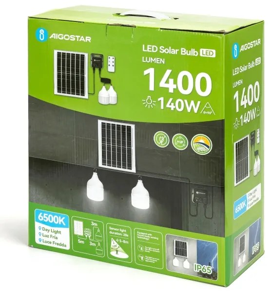 Aigostar - Lampadario solare a LED con sensore 2xLED/70W/12V 12000 mAh 6500K Ø 12 cm