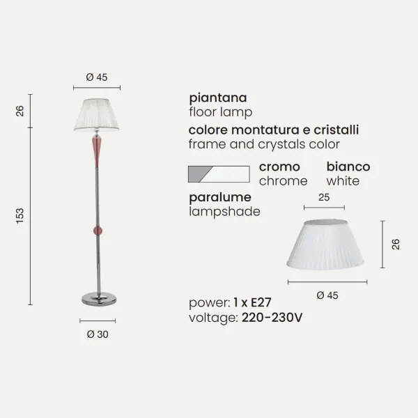 Piantana PAGANINI in vetro lavorato a mano Bianco H179 cm
