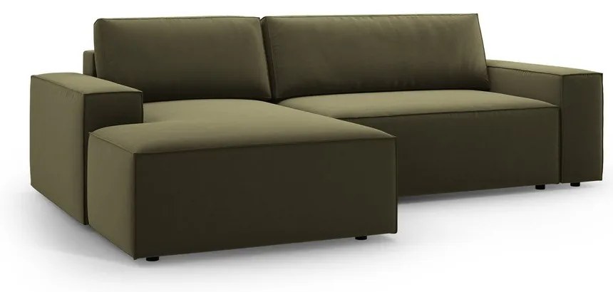 Divano angolare verde allungabile/con contenitore (con penisola a sinistra/con chaise lounge) con rivestimento in velluto Jodie – Micadoni