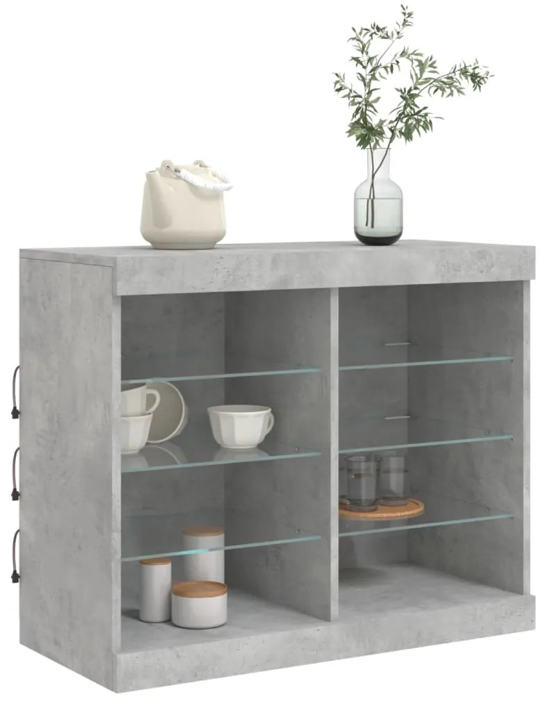 Credenza con luci led grigio cemento 81x37x67 cm