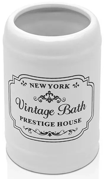 Set accessori bagno dispenser sapone e portaspazzolini in ceramica bianca vintage