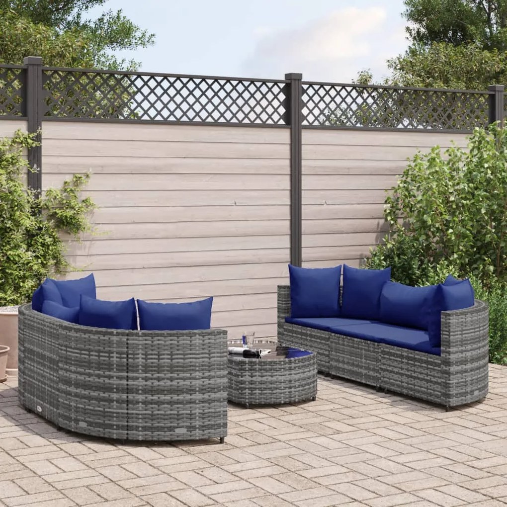 Set divani da giardino 7 pz con cuscini grigio in polyrattan